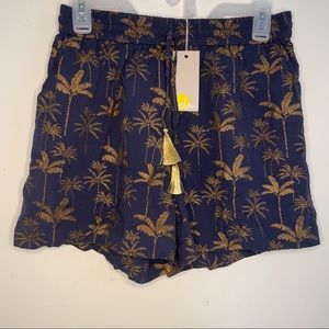 Boden Palm tree shorts navy gold tassel size 6 resort wear New with tags NWT